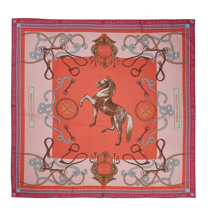 Holland Cooper Ladies Regal Horse Silk Scarf in Peach#Peach