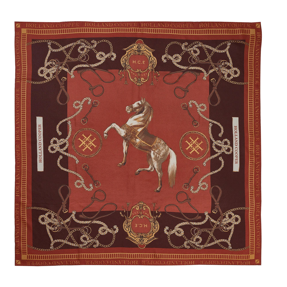 Holland Cooper Ladies Regal Horse Silk Scarf in Brown#Brown