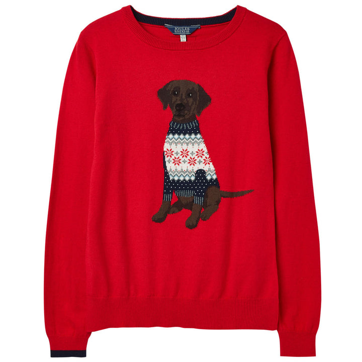 Joules Ladies Miranda Intarsia Knit Jumper in Red Labrador#Red Labrador