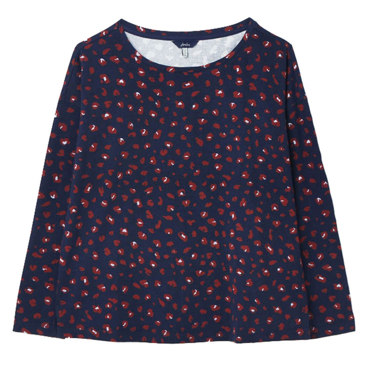The Joules Ladies Marina Print Dropped Shoulder Jersey Top in Navy Print#Navy Print