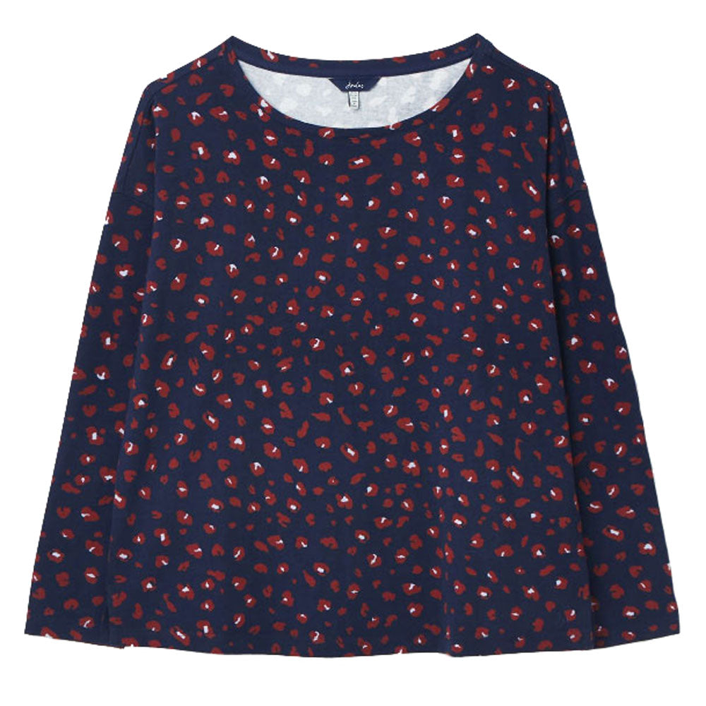 The Joules Ladies Marina Print Dropped Shoulder Jersey Top in Navy Print#Navy Print