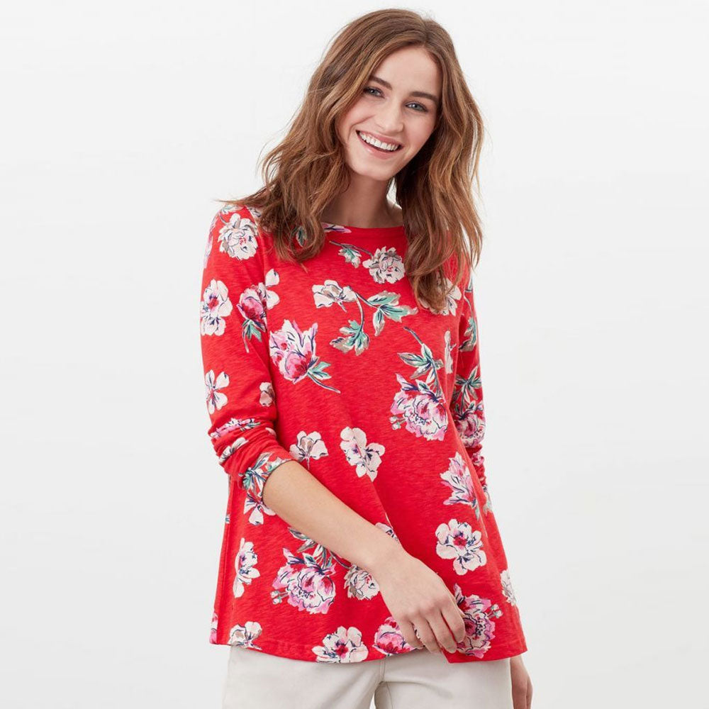 The Joules Ladies Harbour Light Swing Jersey Top in Red Floral#Red Floral