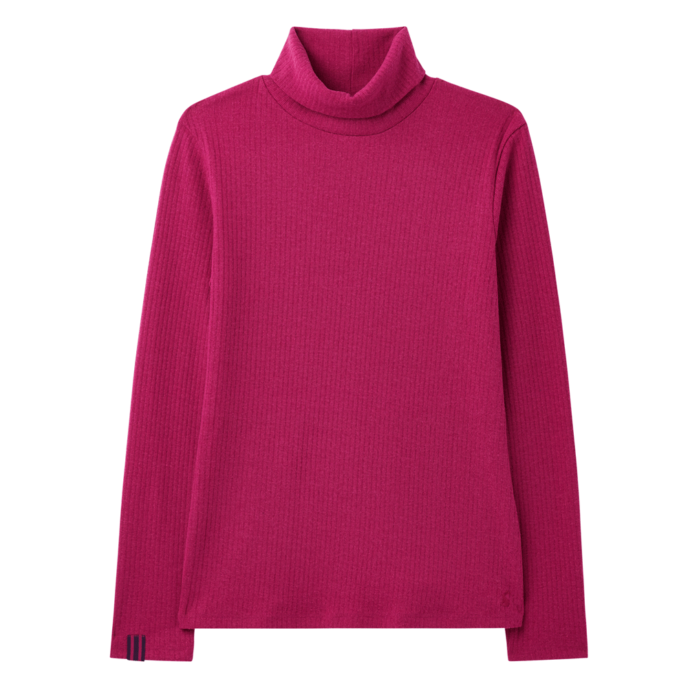 Joules Ladies Clarissa Solid Roll Neck Jersey Top in Raspberry#Raspberry