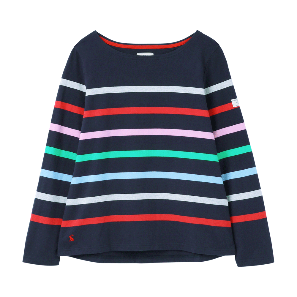 Joules Ladies Harbour Long Sleeve Jersey Top in #Navy Stripe