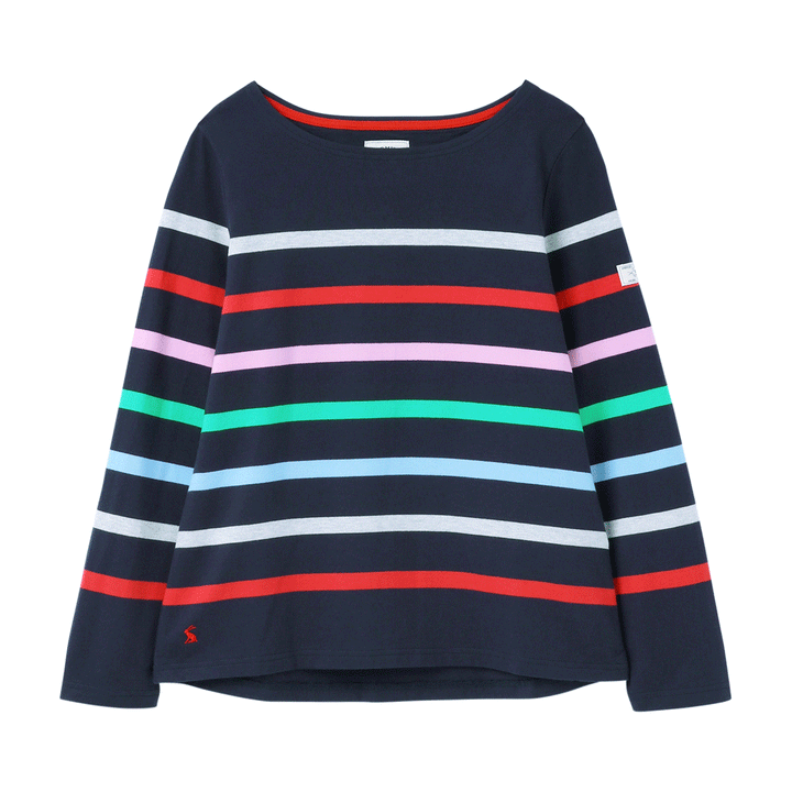 Joules Ladies Harbour Long Sleeve Jersey Top in #Navy Stripe