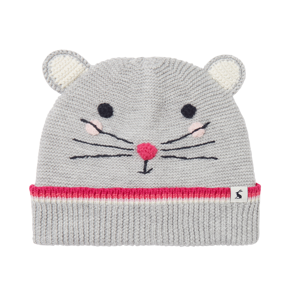 The Joules Girls Chummy Knitted Character Hat in Grey#Grey