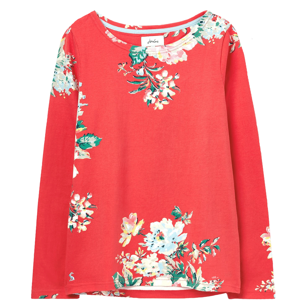 The Joules Ladies Harbour Print Long Sleeve Jersey Top in Dark Pink