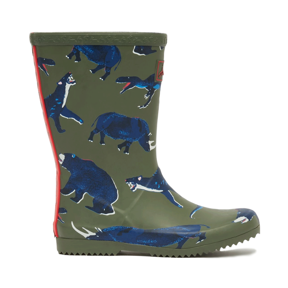 Joules Boys Jnr Roll Up Flexible Printed Welly in Green Print#Green Print