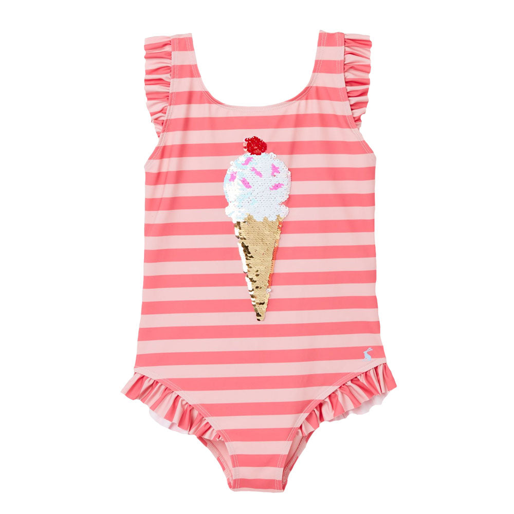 Joules Girls Splash Swimming Costume in Pink Stripe#Pink Stripe