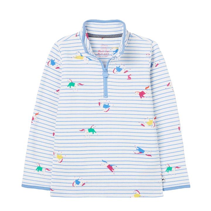 Joules Girls Fairdale Printed Half Zip Sweatshirt in Blue Stripe#Blue Stripe