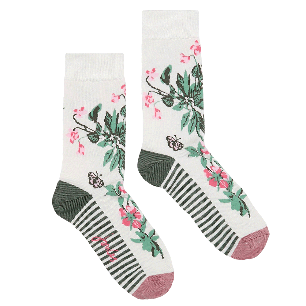 The Joules Ladies Excellent Everyday Single Socks in Cream Print#Cream Print