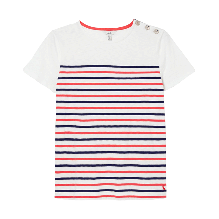 The Joules Ladies Harbour Stripe Short Sleeve Top in Cream Stripe#Cream Stripe