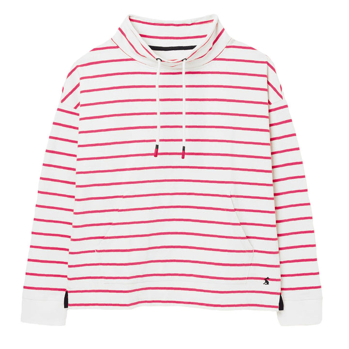 The Joules Ladies Harlton Stripe Funnel Neck Sweatshirt in Pink Stripe