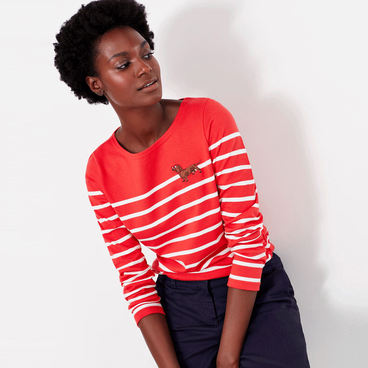 Joules Ladies Harbour Emb Long Sleeve Jersey Top - Archived