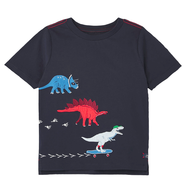 Joules Boys Archie Short Sleeve Applique Artwork T-Shirt in Navy Print#Navy Print