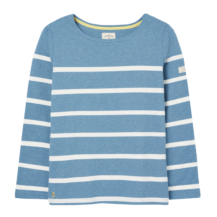 Joules Ladies Harbour Long Sleeve Jersey Top in White Stripe#White Stripe