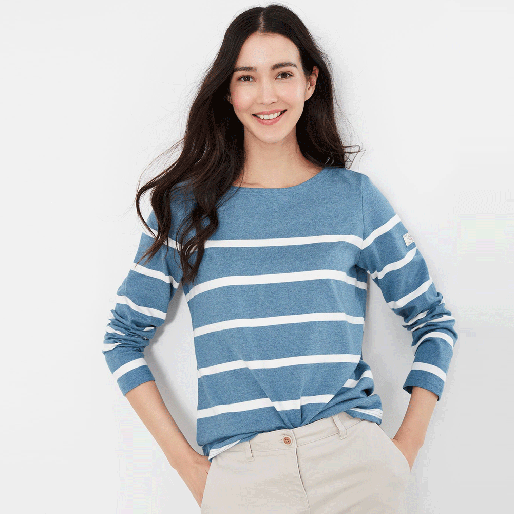 Joules Ladies Harbour Long Sleeve Jersey Top#white-stripe