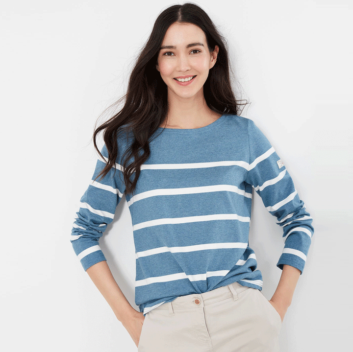 Joules Ladies Harbour Long Sleeve Jersey Top#white-stripe