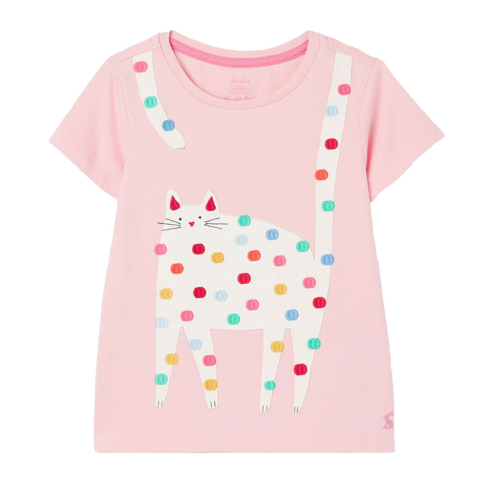 The Joules Girls Astra Short Sleeve Applique Artwork T-Shirt in Pink#Pink
