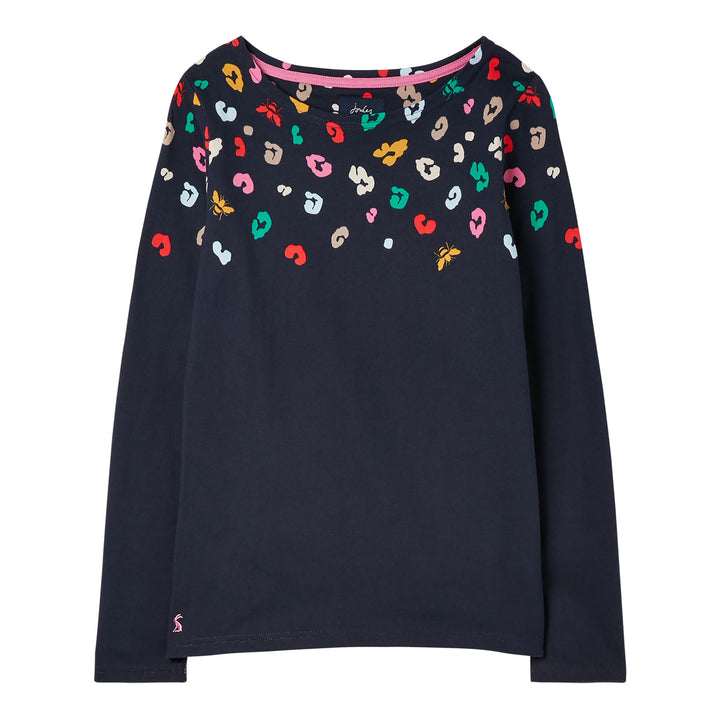The Joules Ladies Harbour Print Long Sleeve Jersey Top in Snow Leopard