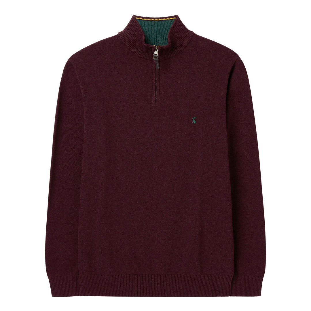 Joules Mens Hillside 1/4 Zip Funnel Neck Jumper in Dark Red#Dark Red