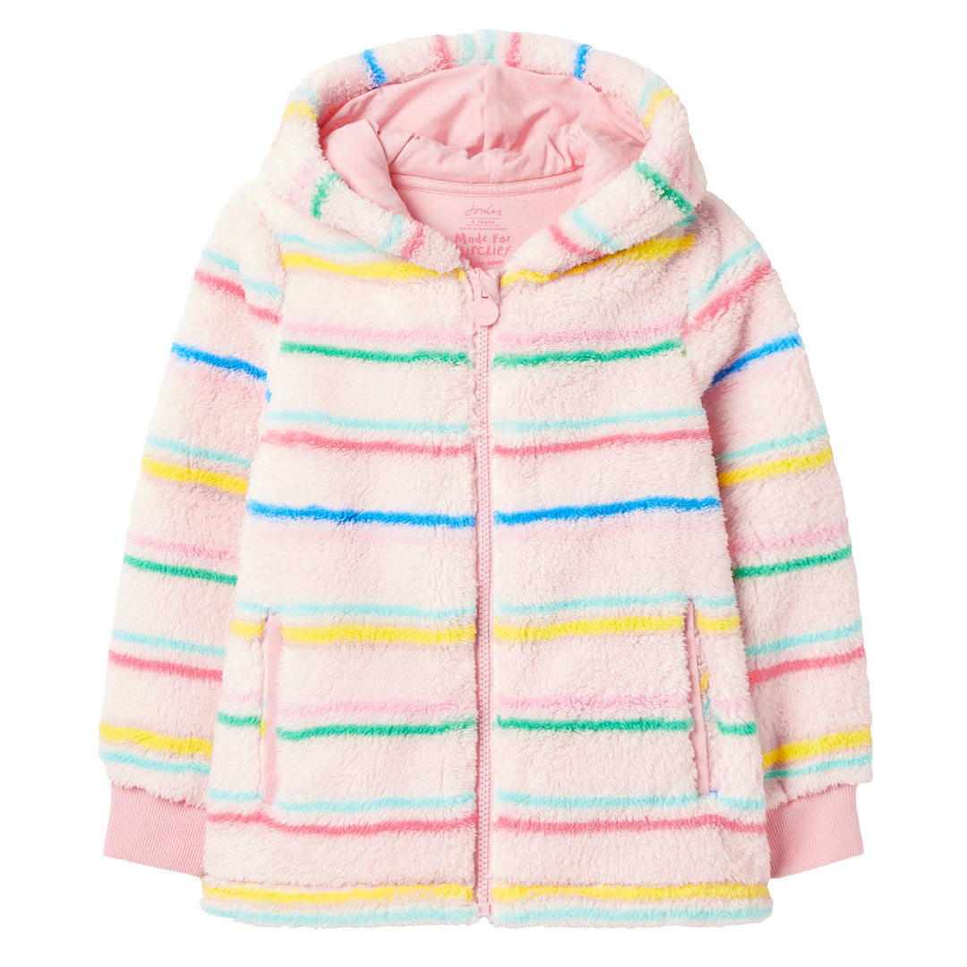 Joules Girls Lanie Zip Through Fleece in Pink Stripe#Pink Stripe