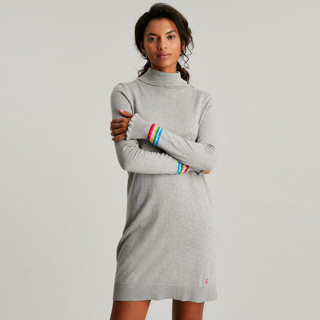 The Joules Ladies Laurie Roll Neck Knitted Dress in Grey#Grey