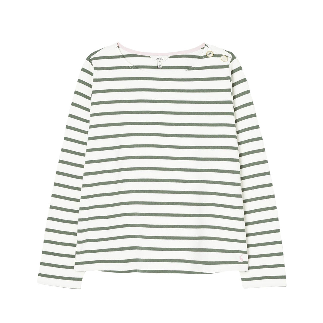 Joules Ladies Aubree Button Shoulder Jersey Top#Green Stripe