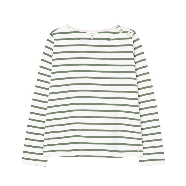 Joules Ladies Aubree Button Shoulder Jersey Top#Green Stripe