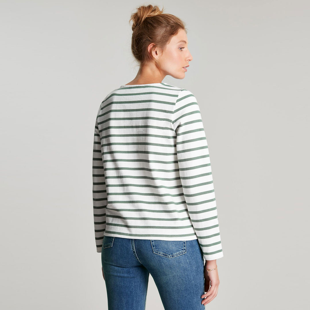 Joules Ladies Aubree Button Shoulder Jersey Top#Green Stripe