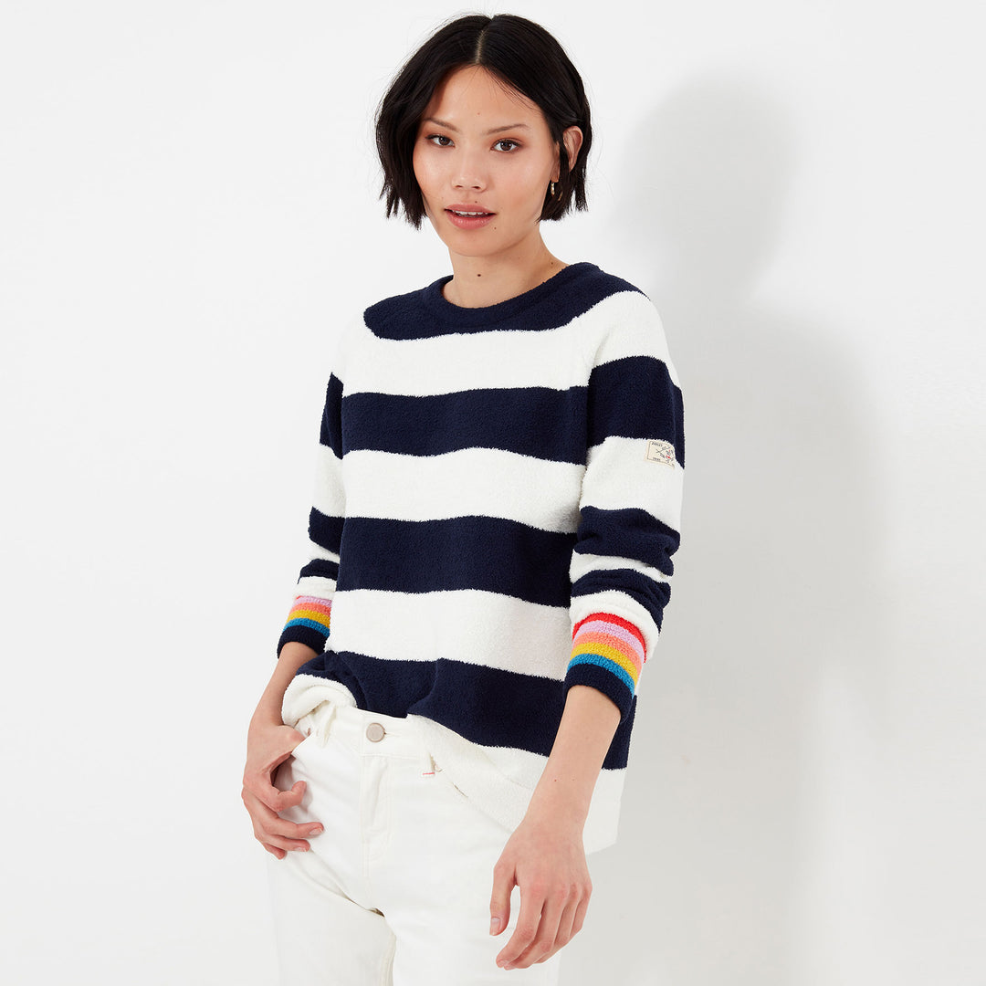 The Joules Ladies Seaport Chenille Jumper in Navy Stripe#Navy Stripe