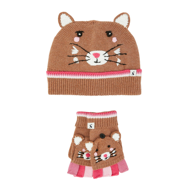 The Joules Girls Chummy Character Hat And Glove Set in Brown#Brown