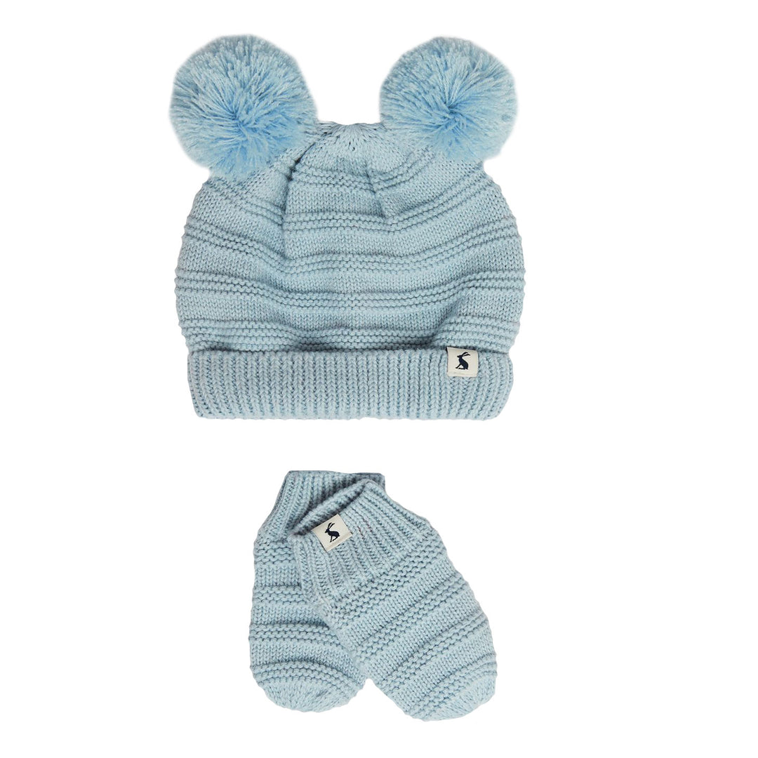 The Joules Baby Pom Set Knitted Hat And Glove Set in Light Blue#Light Blue