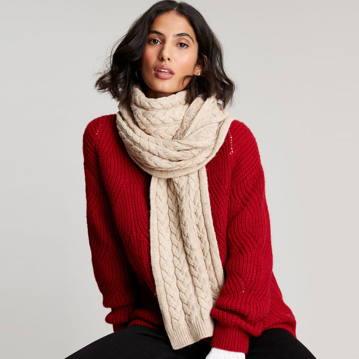 The Joules Ladies Elena Cable Knit Scarf in Beige#Beige