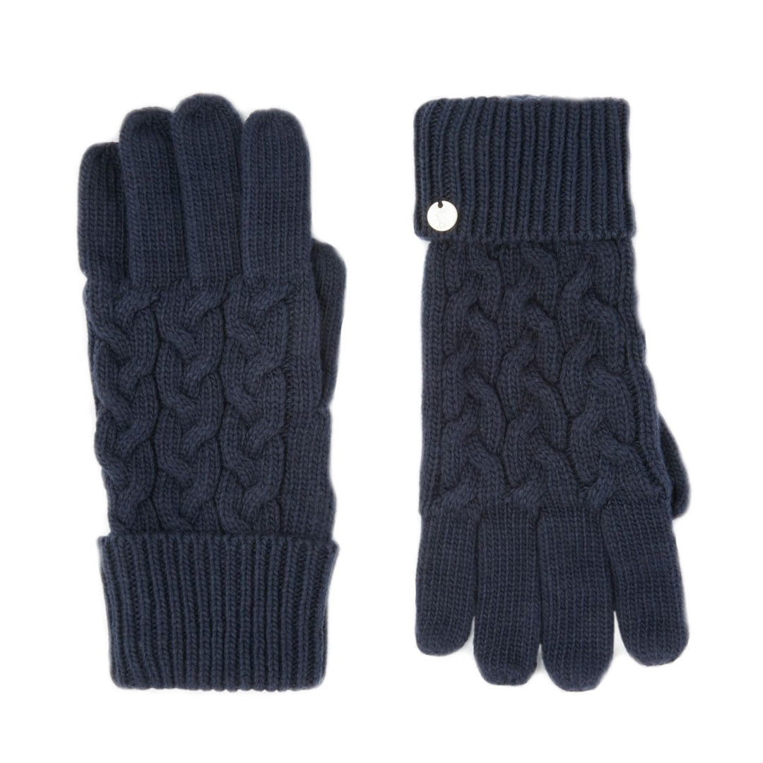 The Joules Ladies Elena Cable Knit Gloves in Dark Navy#Dark Navy