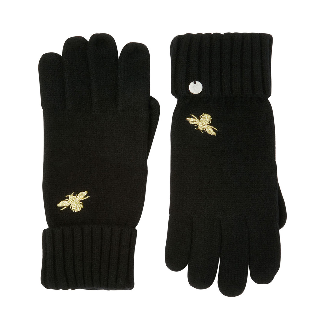 The Joules Ladies Stafford Knitted Gloves With Embellishment in Black#Black