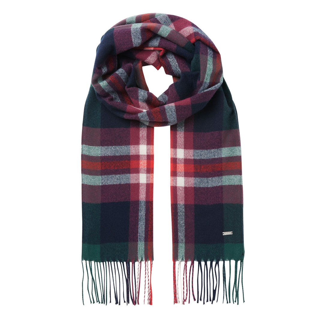 The Joules Ladies Bracken Check Warm Handle Scarf in Navy Check#Navy Check