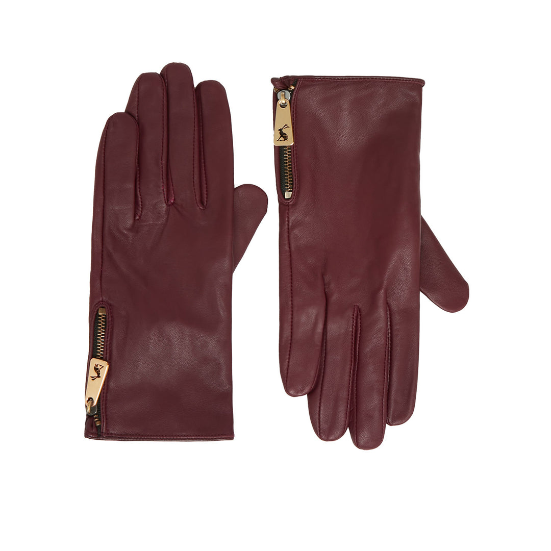 The Joules Ladies Mallory Leather Gloves in Burgundy#Burgundy
