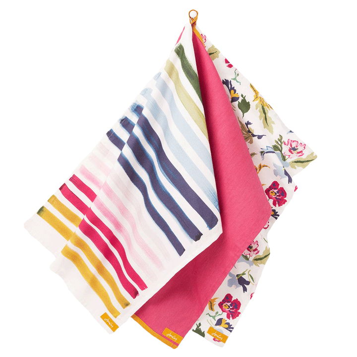 The Joules 3 Pack Tea Towel Set in Pink Stripe#Pink Stripe