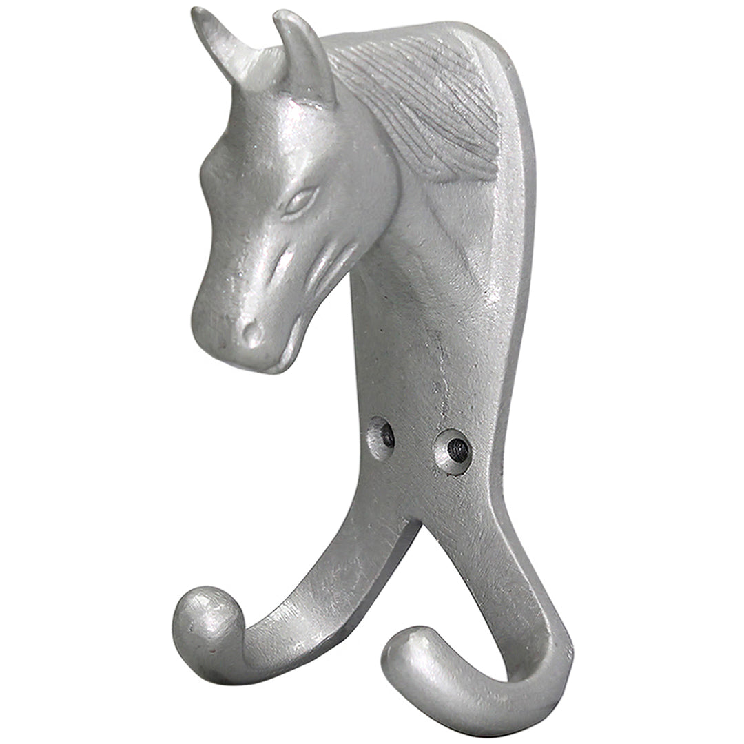The Perry Equestrian Horse Head Double Stable / Wall Hook in Silver#Silver