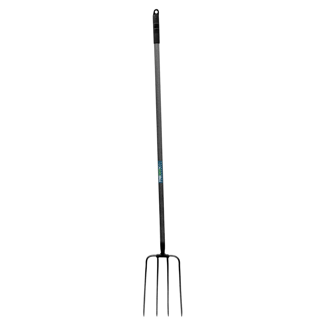 The Perry Equestrian Straight Handle 4 Prong Steel Manure Fork in Black#Black