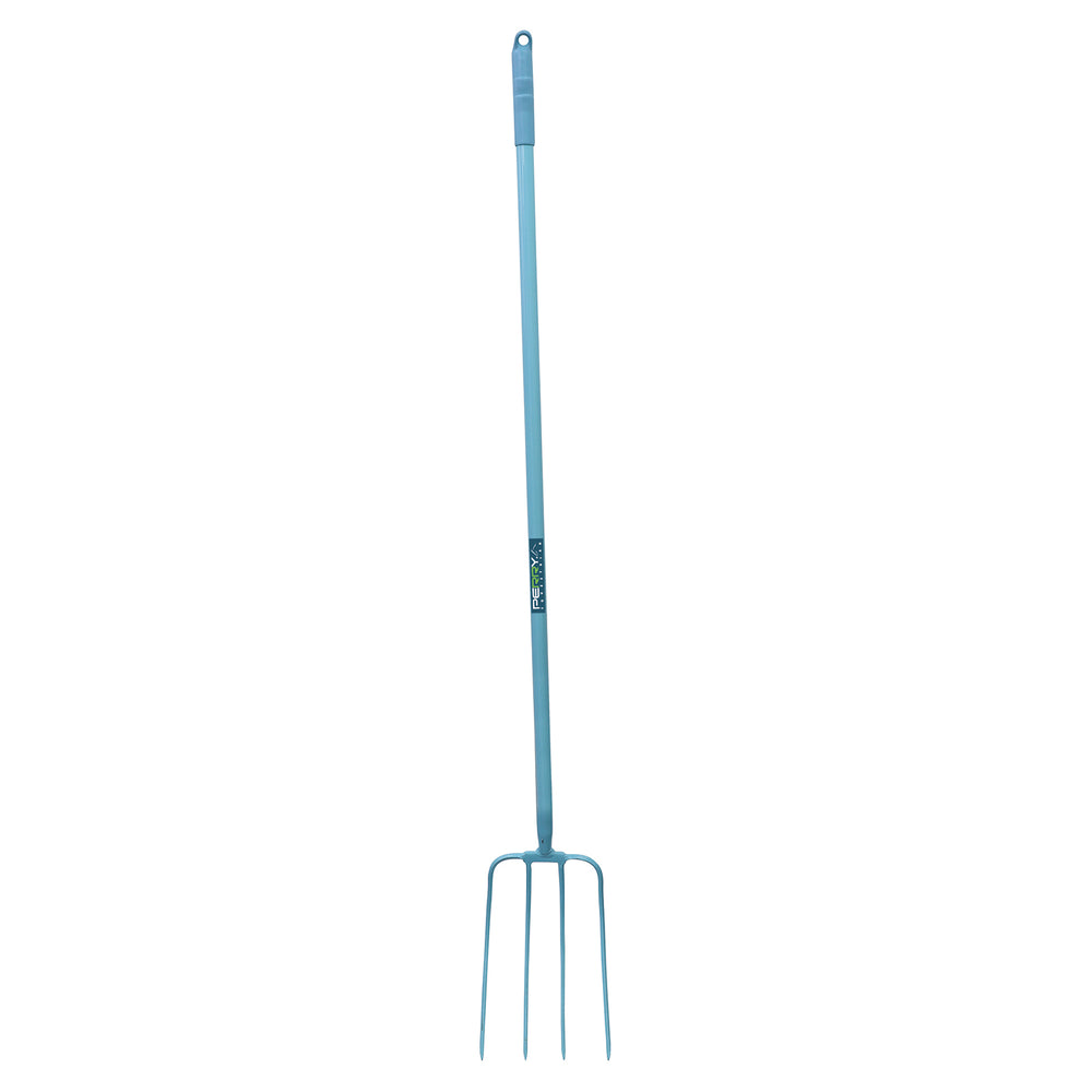 The Perry Equestrian Straight Handle 4 Prong Steel Manure Fork in Blue#Blue