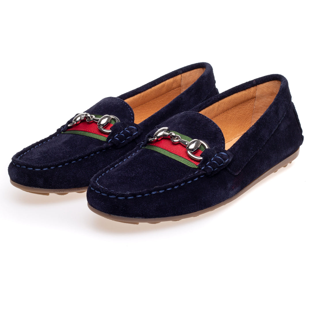 The Moccamocca Ladies Bella Suede Loafer in Navy#Navy