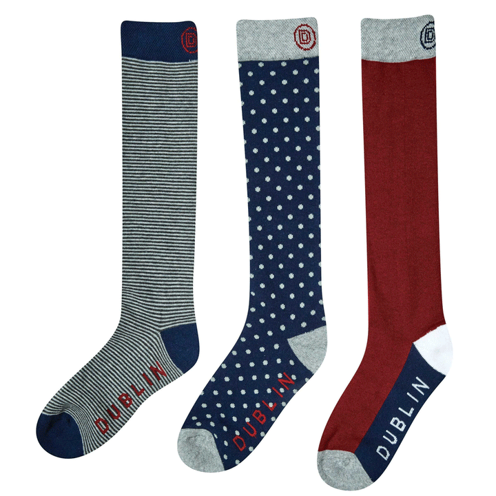 Dublin Adults Socks - 3 Pack in Burgundy#Burgundy