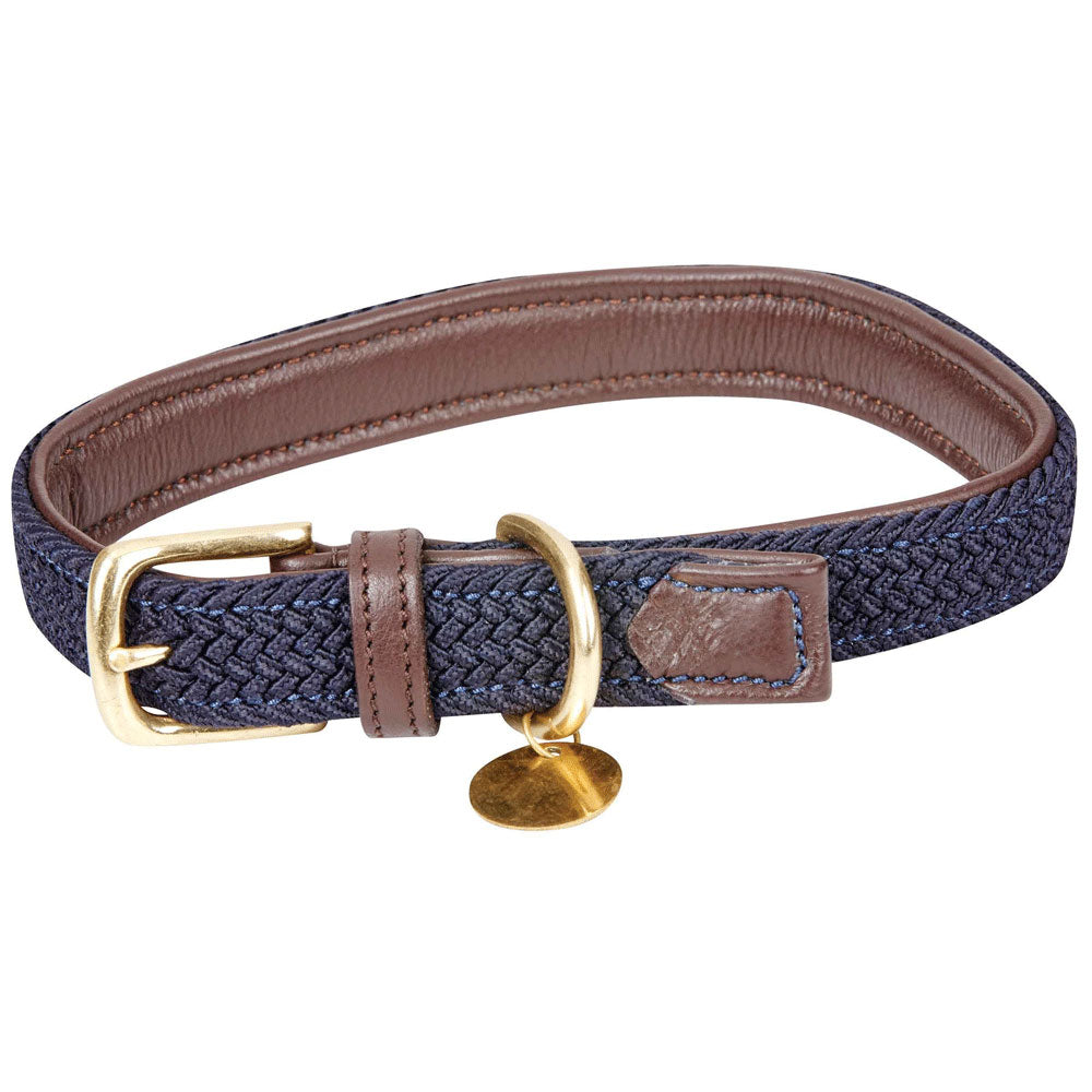 The Weatherbeeta Leather Plaited Dog Collar in Navy#Navy