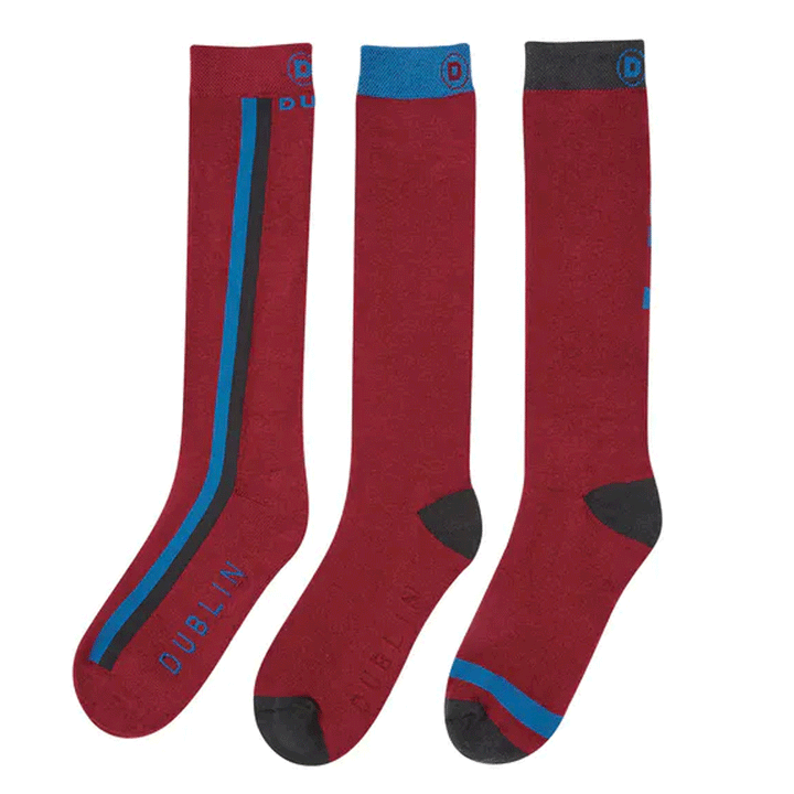 Dublin Adults Socks - 3 Pack in Red#Red