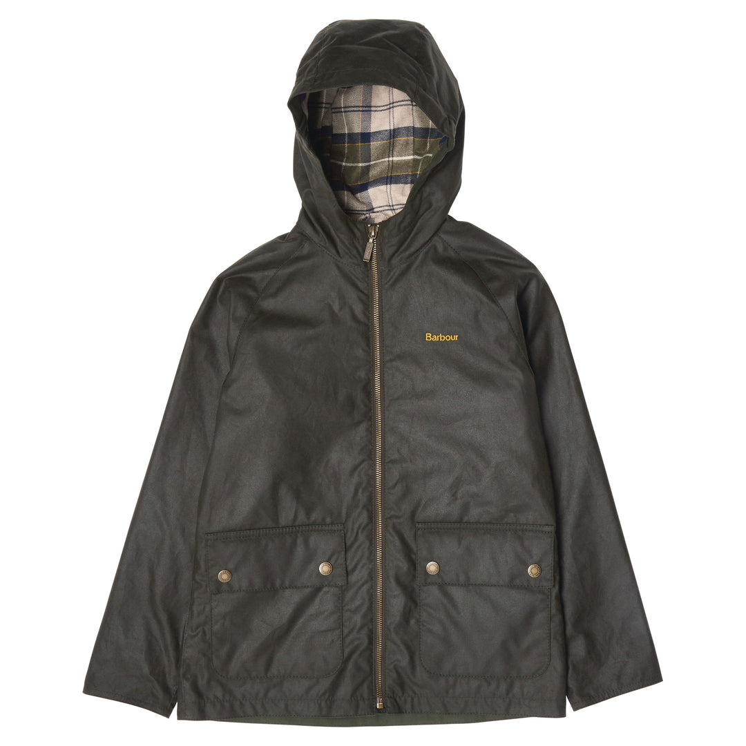 The Barbour Boys Hooded Bedale Wax Jacket in Light Green#Light Green
