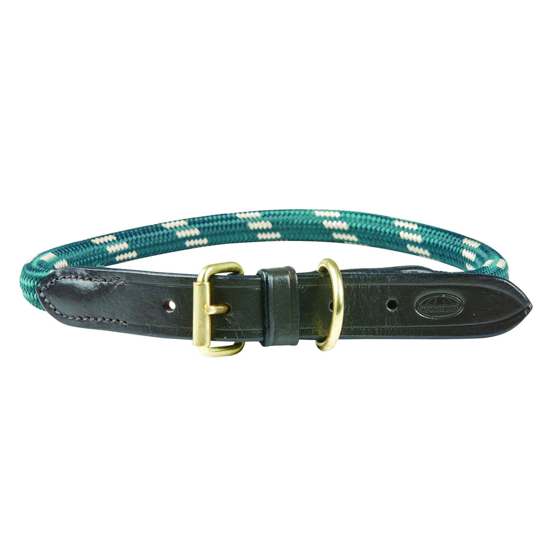 The Weatherbeeta Rope Leather Dog Collar in Dark Green#Dark Green