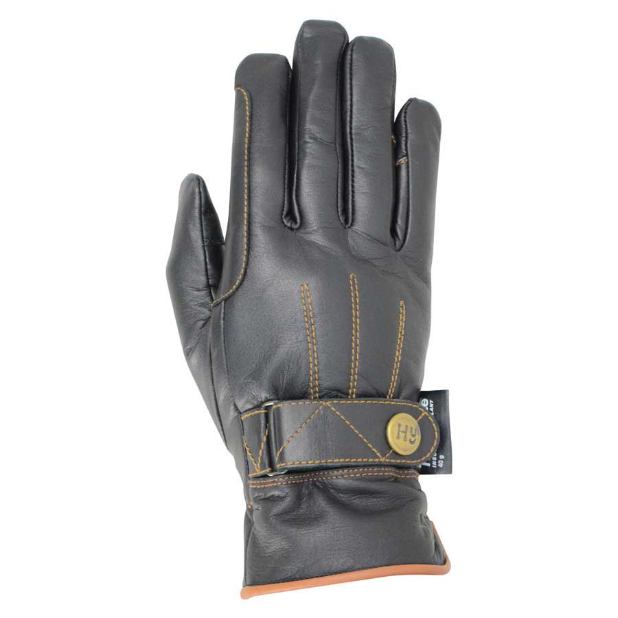 The Hy Equestrian Thinsulate Leather Winter Riding Gloves in Black#Black