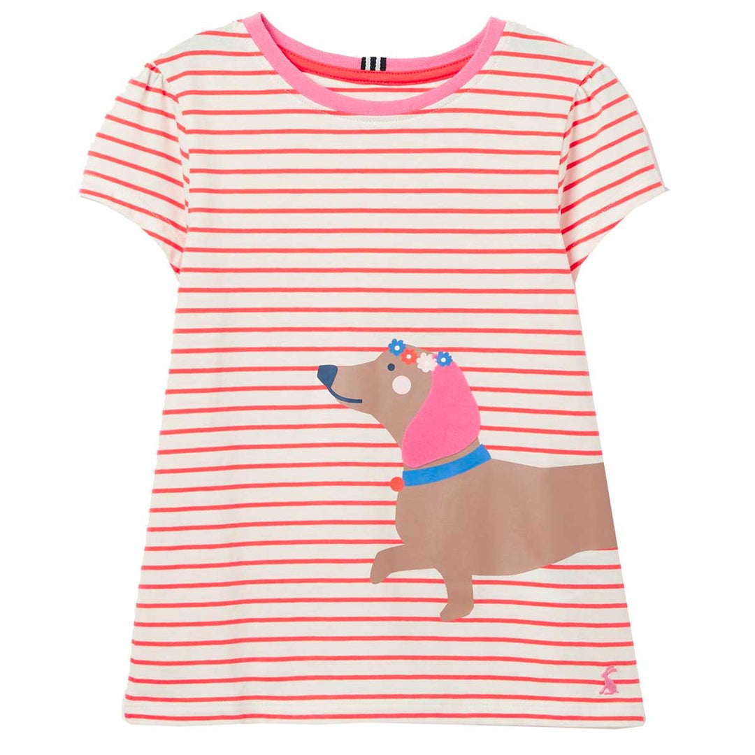 The Joules Girls Pixie Screenprint T-Shirt in Red Stripe#Red Stripe